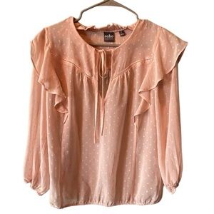 Soho By New York & Co Shirt Women’s Size Large Sheer Blush Pink Polka Dots